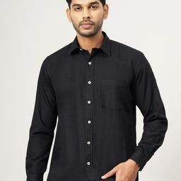 JADE BLUE Men Cutaway Collar Solid Cotton Tailored Fit Casual Shirt-image-92