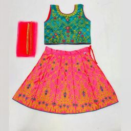F Plus Fashion Girls Blue Silk Blend Semi-Stitched Lehenga Choli-image-19