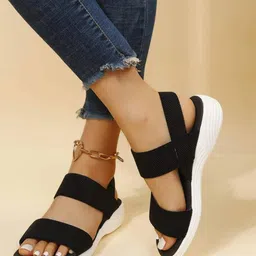 GLO GLAMP Black Easy Step Wedge Heels Sandal-image-35