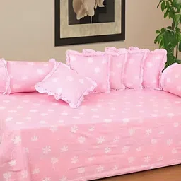 Luxmi Cotton Fabrics 8-Pcs Pink & White PrintedDiwanSet-48