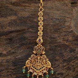 Kushal's Fashion Jewellery Gold-Plated Stone Studded & Beaded Maang Tikka Head Jewellery-image-33