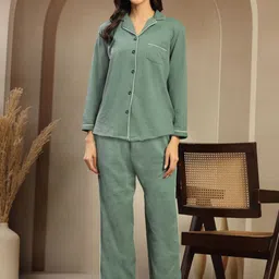FABINALIV Women Lapel Collar Shirt & Pyjamas Night suit-picture-52
