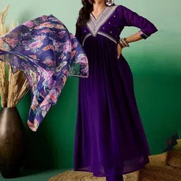 Siya Fashion Women Floral Embroidered Regular Thread Work Kurta with Trousers & With Dupatta-picture-10
