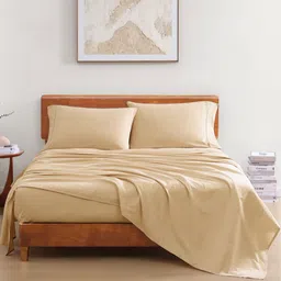 LANE LINEN Beige 144 TC Queen Bedsheet with 2 Pillow Covers-image-82