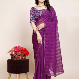 K 5 Fashion Striped Pure Chiffon Saree-picture-34