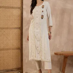 CHETI Women Pure Cotton Floral Embroidered Hand Work Kurti With Some Sequence-image-50