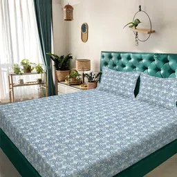 KLOTTHE Blue Geometric 300 TC King Bedsheet with 2 Pillow Covers-picture-19