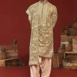 KALPRAAG Floral Embroidered Sequinned Mandarin Collar Kurta with Patiala & Dupatta-image-99
