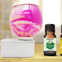 PEEPALCOMM 3Pc Pink & White Marble-Printed Electric Aroma Oil Diffuser With Scented Oils-8