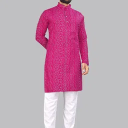 allan peter Men Geometric Flared Sleeves Thread Work Kurta-4