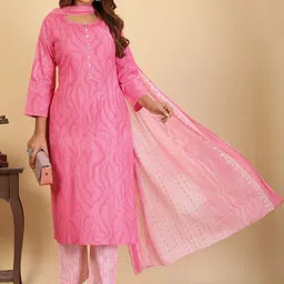 Larqi Women Floral Printed Pure Cotton Kurta with Trousers & Dupatta-picture-30