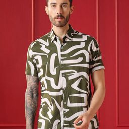 VALEN CLUB Men Abstract Printed Spread Collar Cotton Casual Shirt-image-29