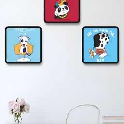 SAF Pink & Blue 3 Pieces Birds and Animals Wooden Printed Wall Art-24