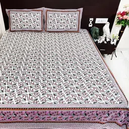 Marika White & Pink Floral 350 TC King Bedsheet with 2 Pillow Covers-image-72