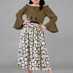 BAESD Floral Print Tie-Up Neck Bell Sleeve Crepe Fit & Flare Dress-image-78