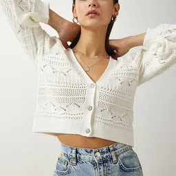 Happiness istanbul Women Cable Knit Crop Cardigan-picture-48