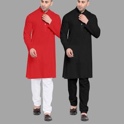 VS MALL Red Cotton Blend Kurta Sets-image-99