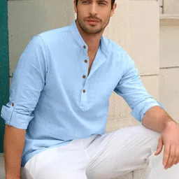 Fifth U Men Turquoise Blue Kurta-30