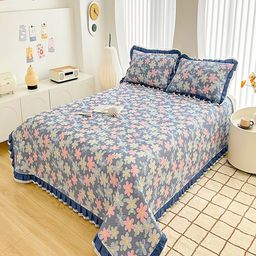 JC HOME Blue & White Printed CottonDouble KingBed & Pillow Cover-image-91