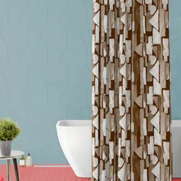 ArtzFolio White & Brown Geometric Printed Waterproof Shower Curtain-image-82