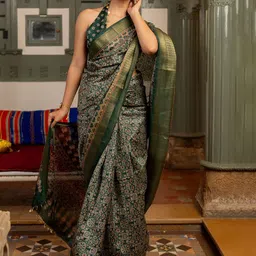 KALINI Ajrak Printed Zari Saree-41