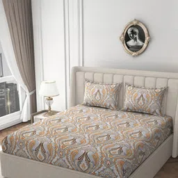 HIDECOR Super soft glace cotton printed Double bedsheet with 2 pillow cover-picture-37