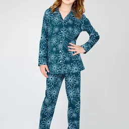 Zeyo Girls Floral Printed Pure Cotton Night suit-picture-12
