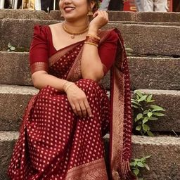 CaniBani Maroon Silk Blend Banarasi Sarees-image-72
