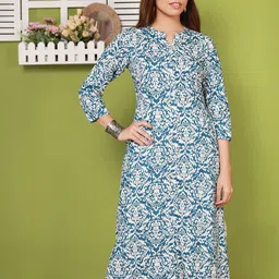 NEED APPARELS Ethnic Motifs Printed Mandarin Collar Pure Cotton A-Line Kurta-18