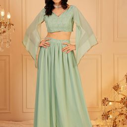 indo street Embellished Cape Sleeve Crop Top & Trouser Co-Ords-picture-23