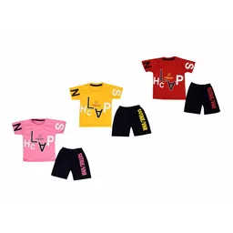 BAESD Kids Pack Of 3 Printed Short Sleeves Pure Cotton T-shirt With Shorts-94