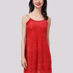 lola  dola Lola Dola Women Shoulder Straps Fringed Self Design A-Line Dress-picture-17