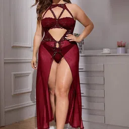 Curves By ZeroKaata Plus Size Sheer Long Nightwear Baby Doll Lingerie-image-73