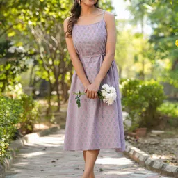 Janasya Floral Print A-Line Midi Dress-image-90