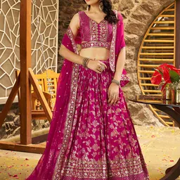 DIVASTRI Embroidered Sequinned Semi-Stitched Lehenga & Unstitched Blouse With Dupatta-image-80