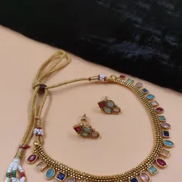JYONA Gold-Plated Artificial Stones Studded Chocker Necklace Set-21