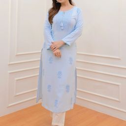 Arayna Floral Embroidered Regular Thread Work Straight Kurta With Palazzos-image-20