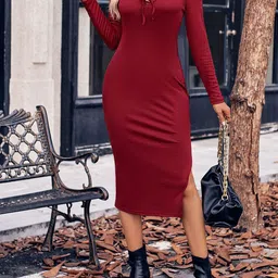 StyleCast x Revolte Solid Bodycon Midi Dress-image-3