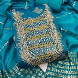 ICCHIT FAL Embroidered Art Silk Unstitched Dress Material-image-7