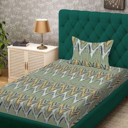 KLOTTHE Green & White Geometric Printed 300 TC Single Bedsheet Set 2.25m x 1.50m-15