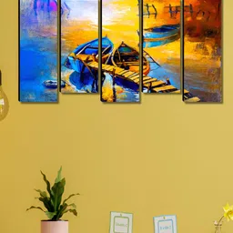 SAF Blue & Mustard 5 Piece Boats Printed Wooden Wall Arts-image-14