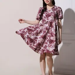 BAESD Abstract Printed With Tie-Ups Detail Fit and Flare Dress-image-78