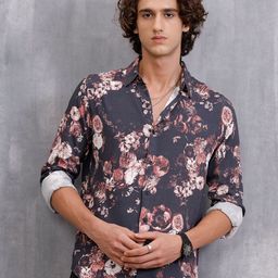 WROGN Slim Fit Cutaway Collar Floral Printed Opaque Shirt-picture-12