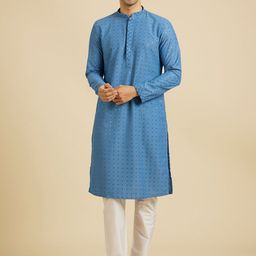 Manyavar Floral Embroidered Sequinned Mandarin Collar Straight Kurta With Churidar-image-11