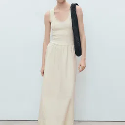 MANGO Scoop Neck Gathered and Pleated Drop-Waist Maxi Dress-picture-15