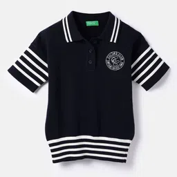 United Colors of Benetton Girls Striped Polo Collar Cotton T-shirt-picture-0