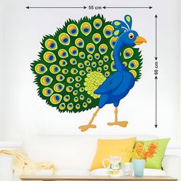 LANSTICK Blue & Green Beautiful Peacock Art Self Adhesive Wall Sticker-image-79