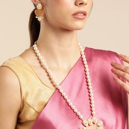 Anouk Gold Plated Beaded & MOP Studded Premium Necklace & Earring Set-image-74