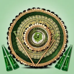 ME & YOU Green & White Stainless Steel Mehendi Thali With 4 Pcs Mehendi Cones-55
