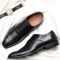 LOUIS STITCH Men Jet Black Italian Crust Leather Formal Derbys-image-14